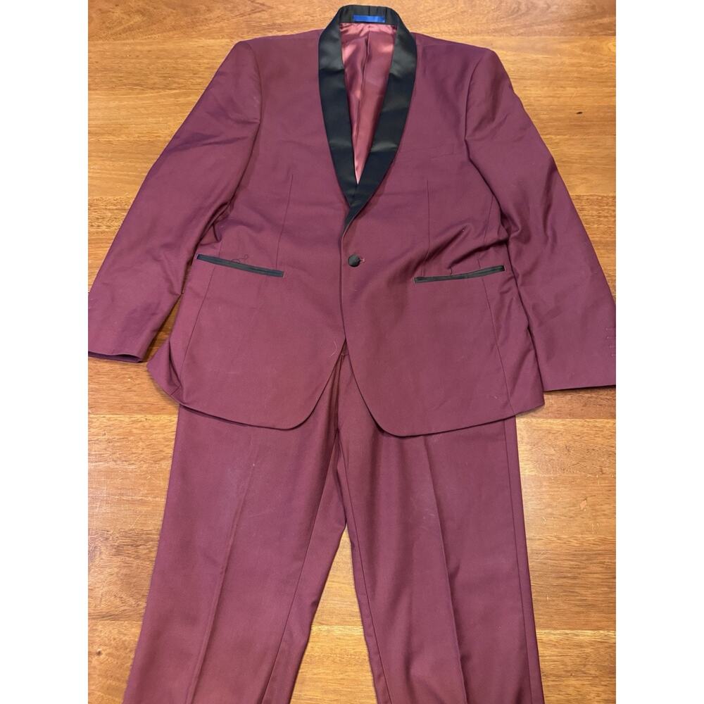 44s Gino Vitale Tuxedo Suit Shawl Collar Garnet Maroon With 38 Pants